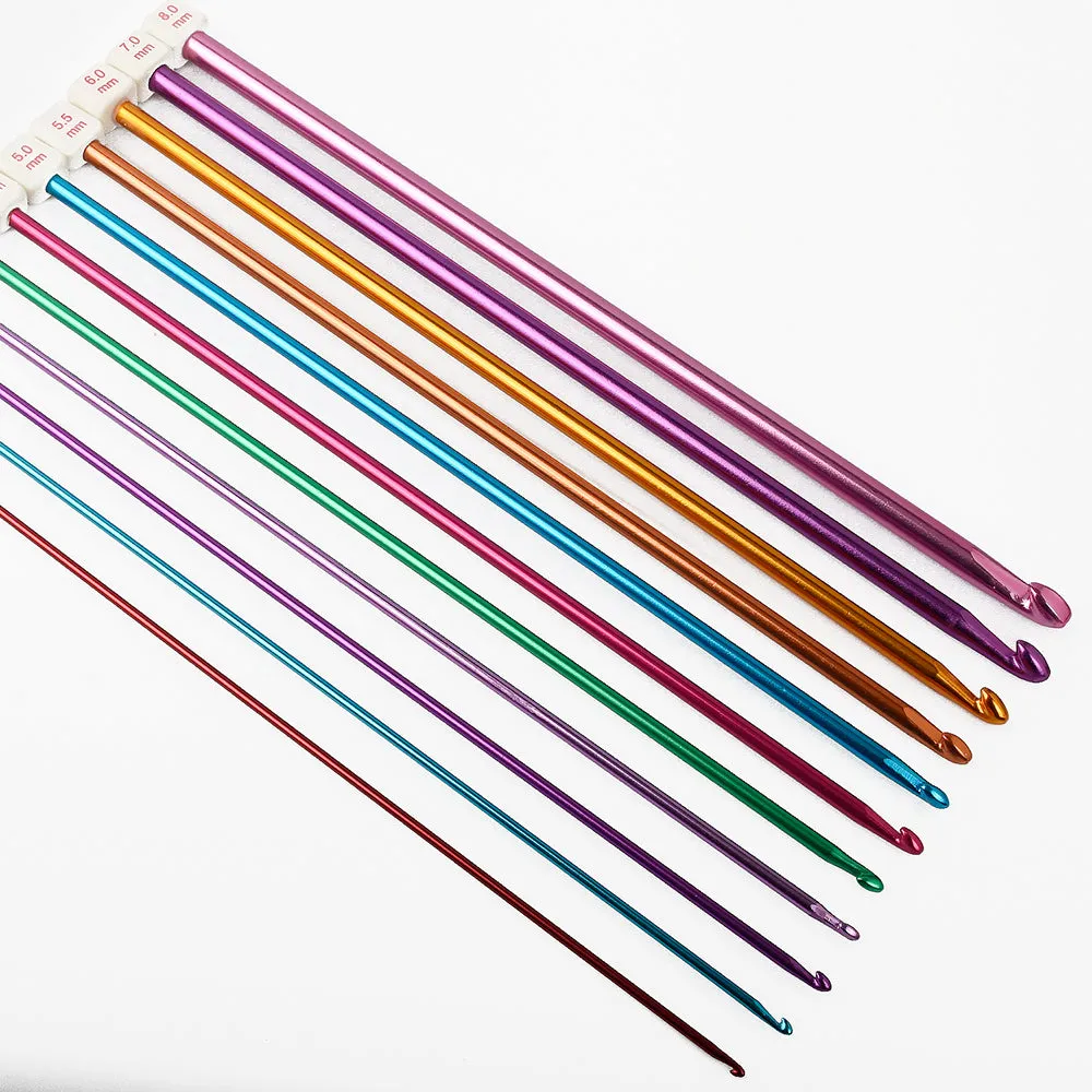 27cm Multicolour Aluminum Tunisian/Afghan Crochet Hooks Needles Set Yarn Knitted Accessories 11size/set 10316850