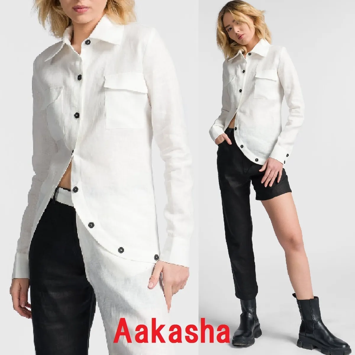 Aakasha  |Linen Long Sleeves Plain Medium Handmade Elegant Style