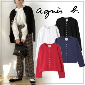 Agnes b  |Long Sleeves Plain Cardigans