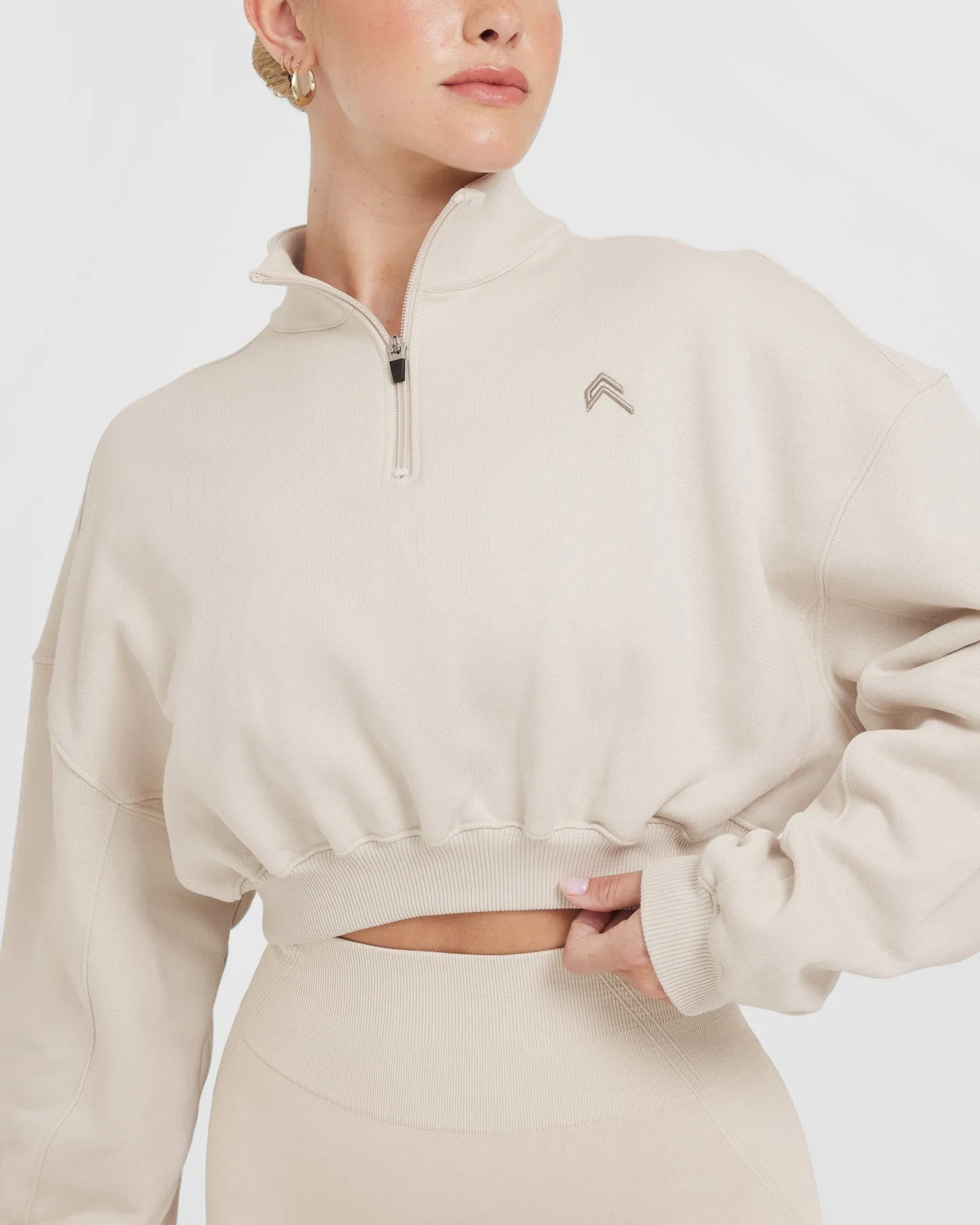 All Day Lightweight Crop 1/4 Zip Sweatshirt | Sand