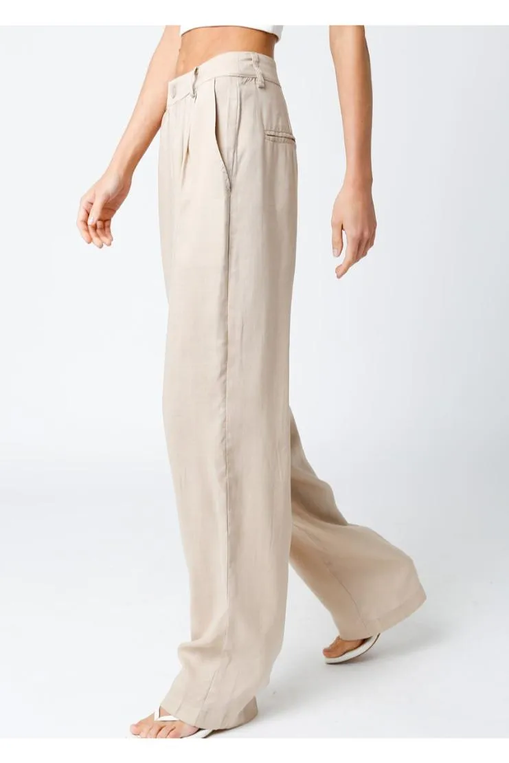 Amina Pleated Straight Leg Relaxed Trousers - Tan