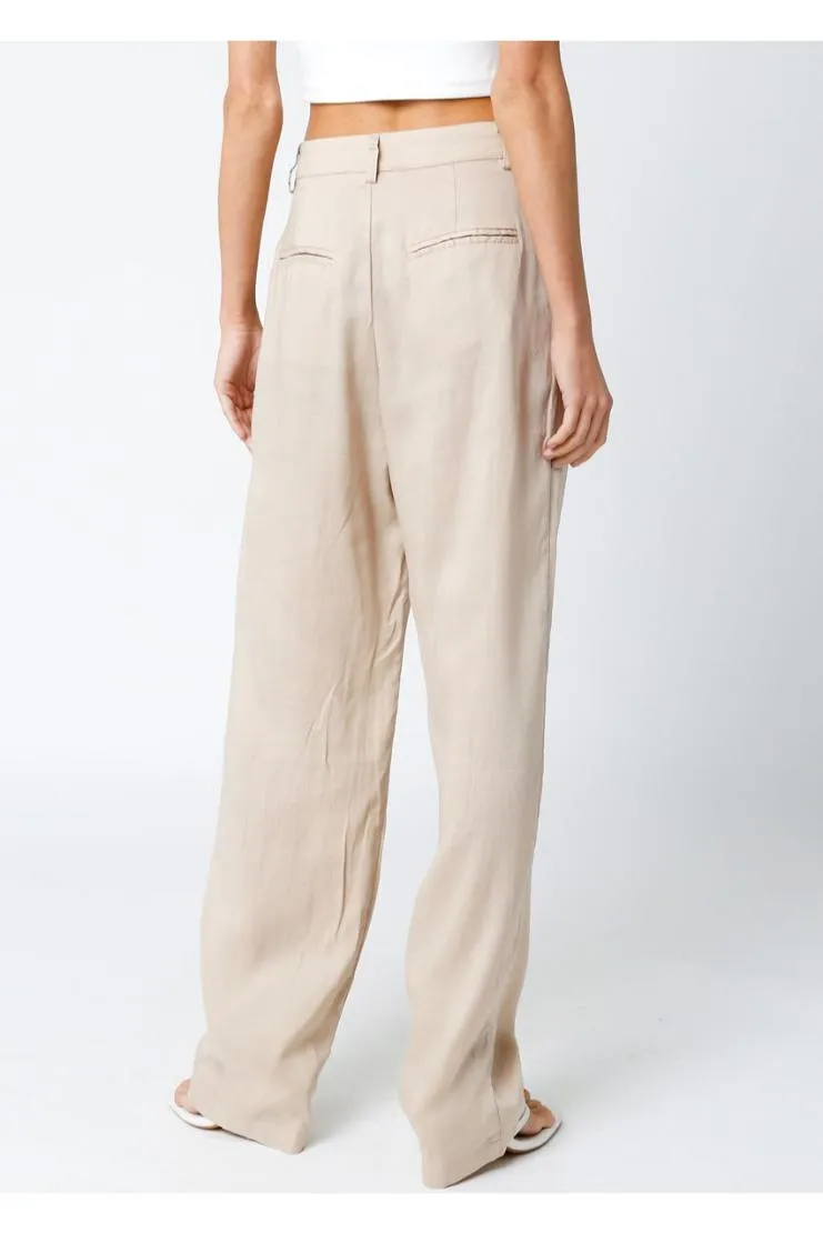 Amina Pleated Straight Leg Relaxed Trousers - Tan