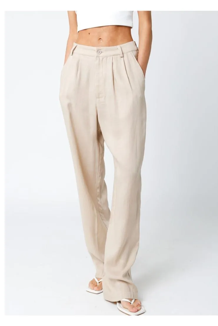 Amina Pleated Straight Leg Relaxed Trousers - Tan