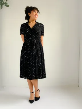 Anne Klein Black and White Polka Dot Silk Dress