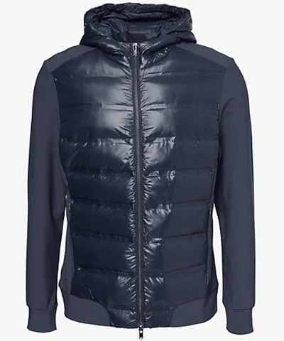 Arne Mens Navy Hybrid padded hooded slim-fit shell-down jacket