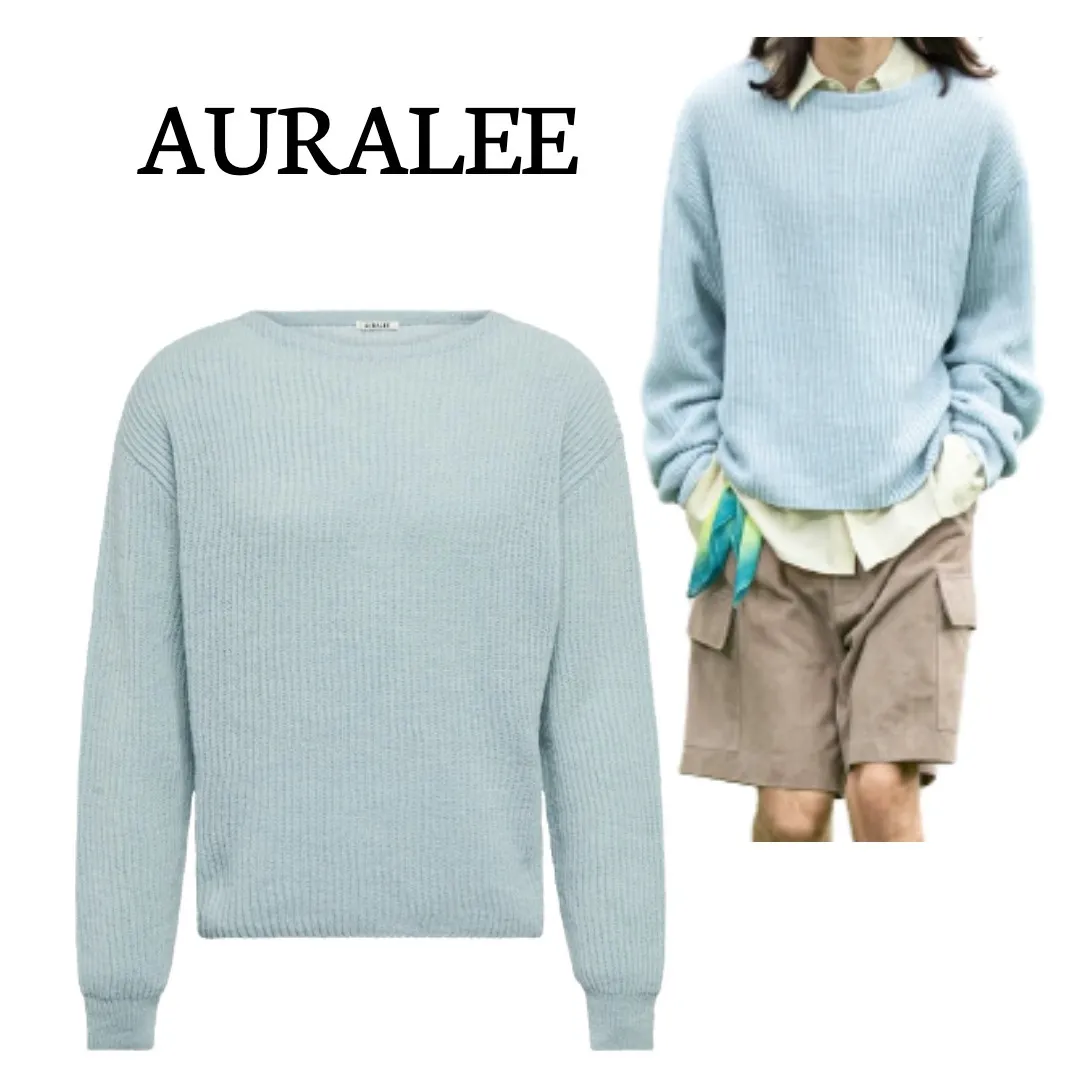 AURALEE  |Wool Long Sleeves Plain Sweaters