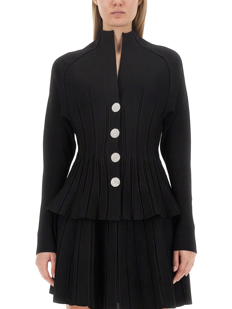 BALMAIN    RIBBED KNIT BASQUE CARDIGAN