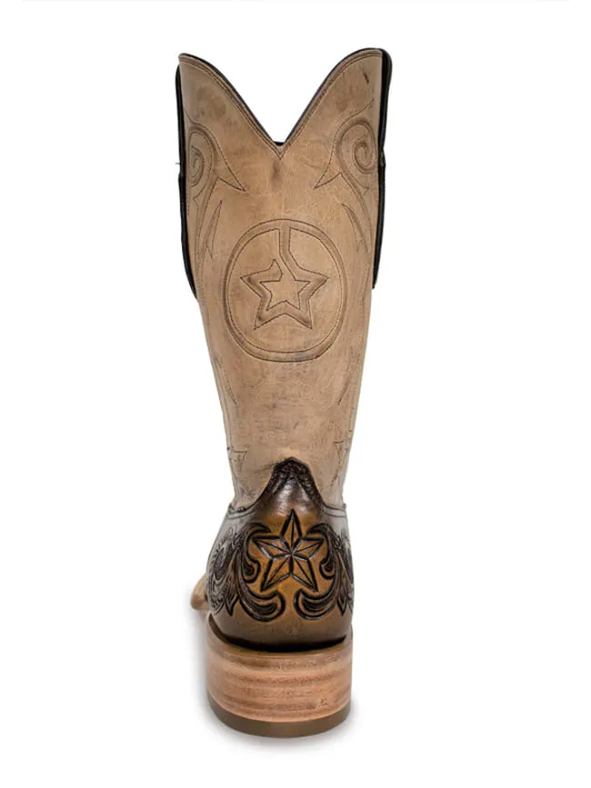 Black Jack Hand Tooled Dark Brown Star Inlay Cowboy Boots