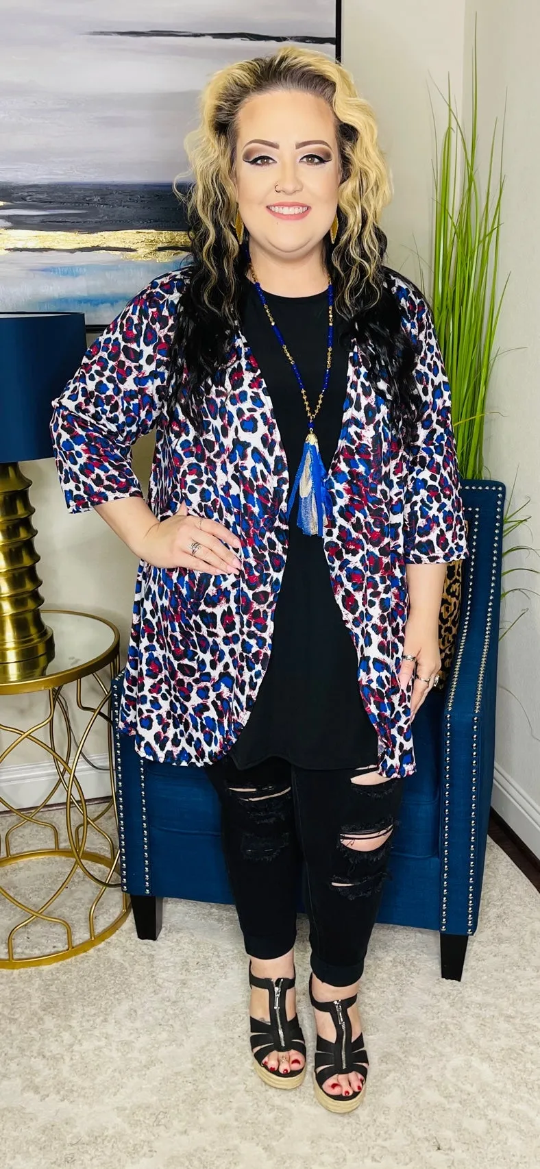 Blue and White Leopard Cardigan