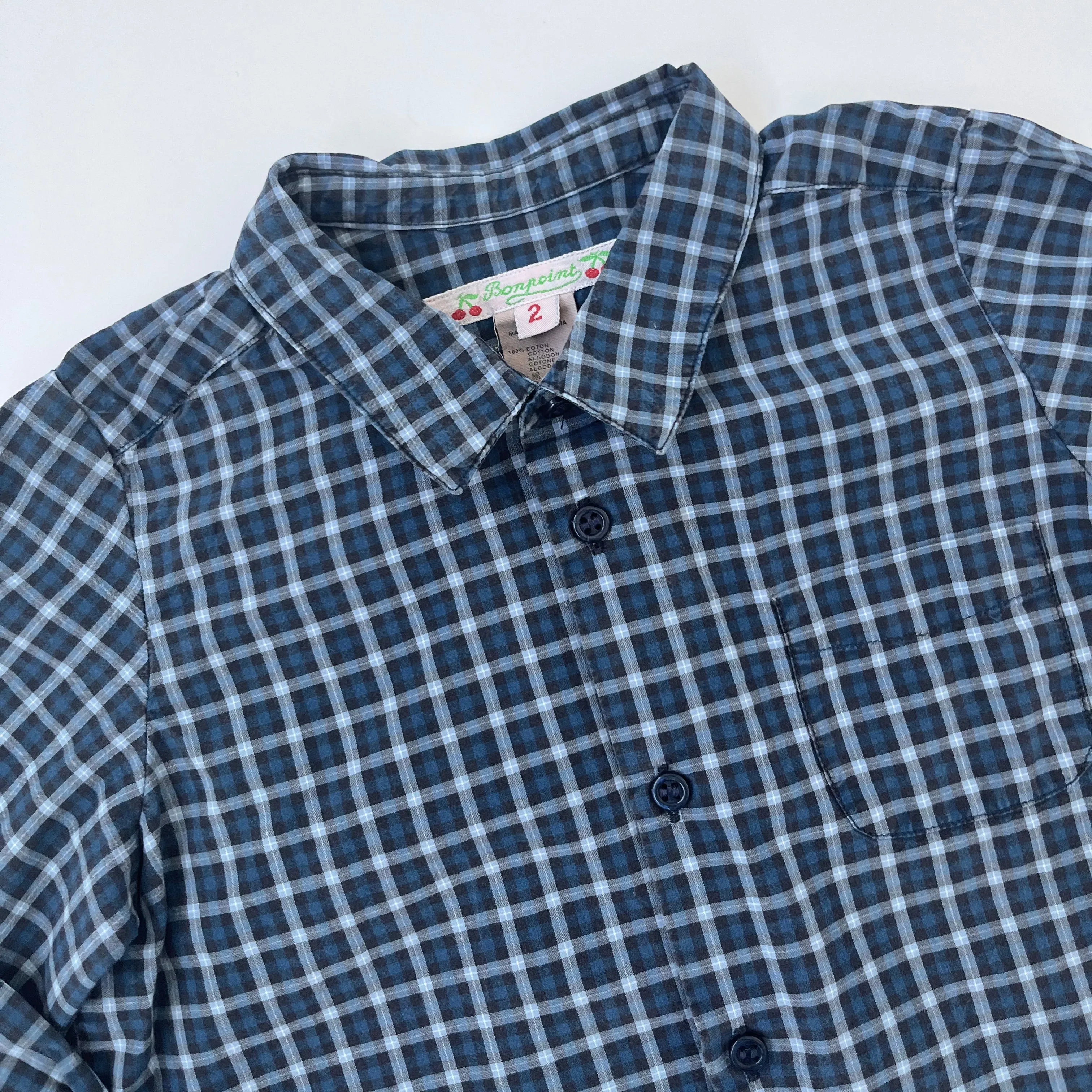 Bonpoint Blue Check Shirt With Collar And Pocket: 2 Years