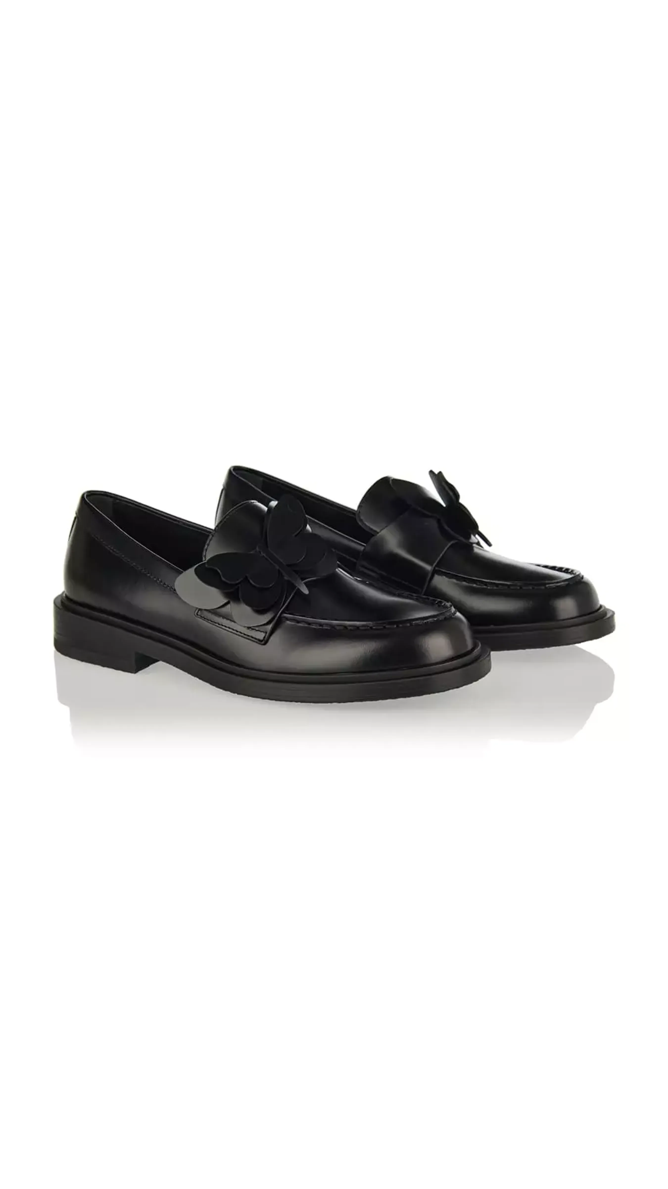 Butterfly Appliqué Calfskin Loafers - Black