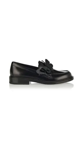 Butterfly Appliqué Calfskin Loafers - Black