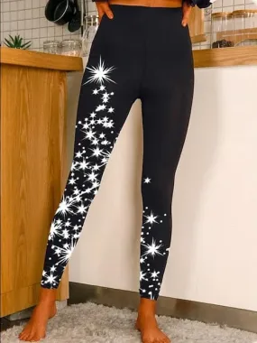 Butterfly Print Mid Waist Shiny Leggings with Tummy Control