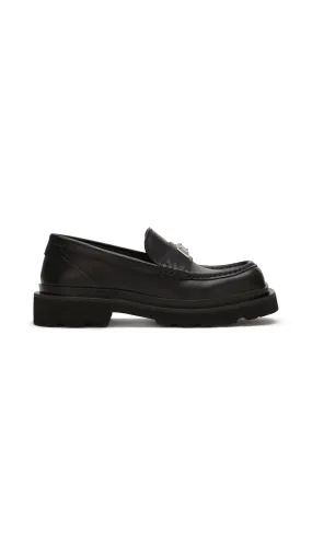 Calfskin Loafers with Plaque - Black