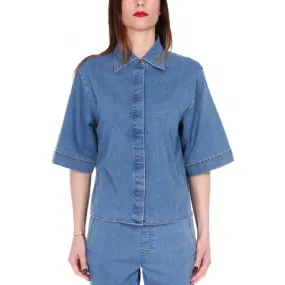 CAMICIA DENIM MANICHE TRE QUARTI, BLU