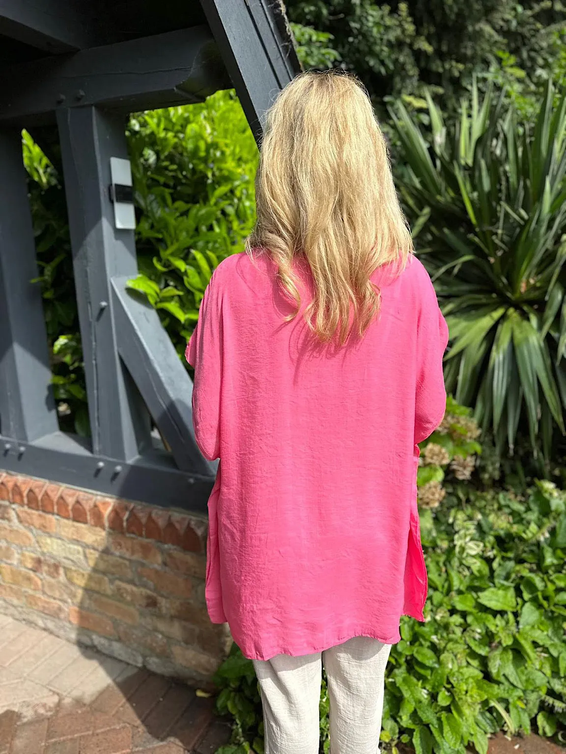 Candy Pink Lightweight Batwing Blouse Cleo