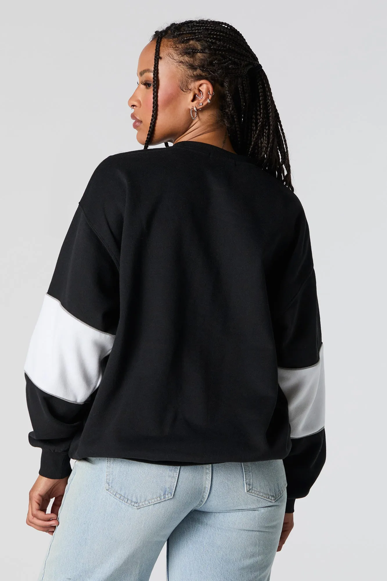 Chenille Embroidered Colourblock Sweatshirt