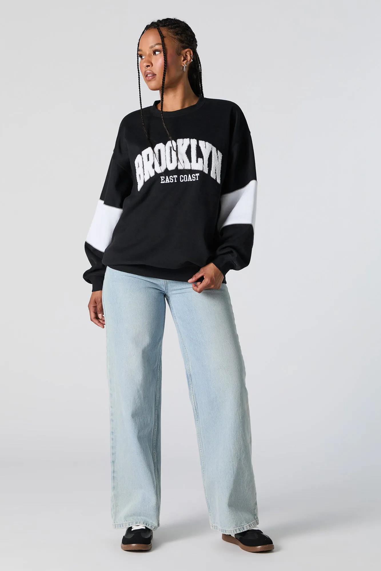 Chenille Embroidered Colourblock Sweatshirt