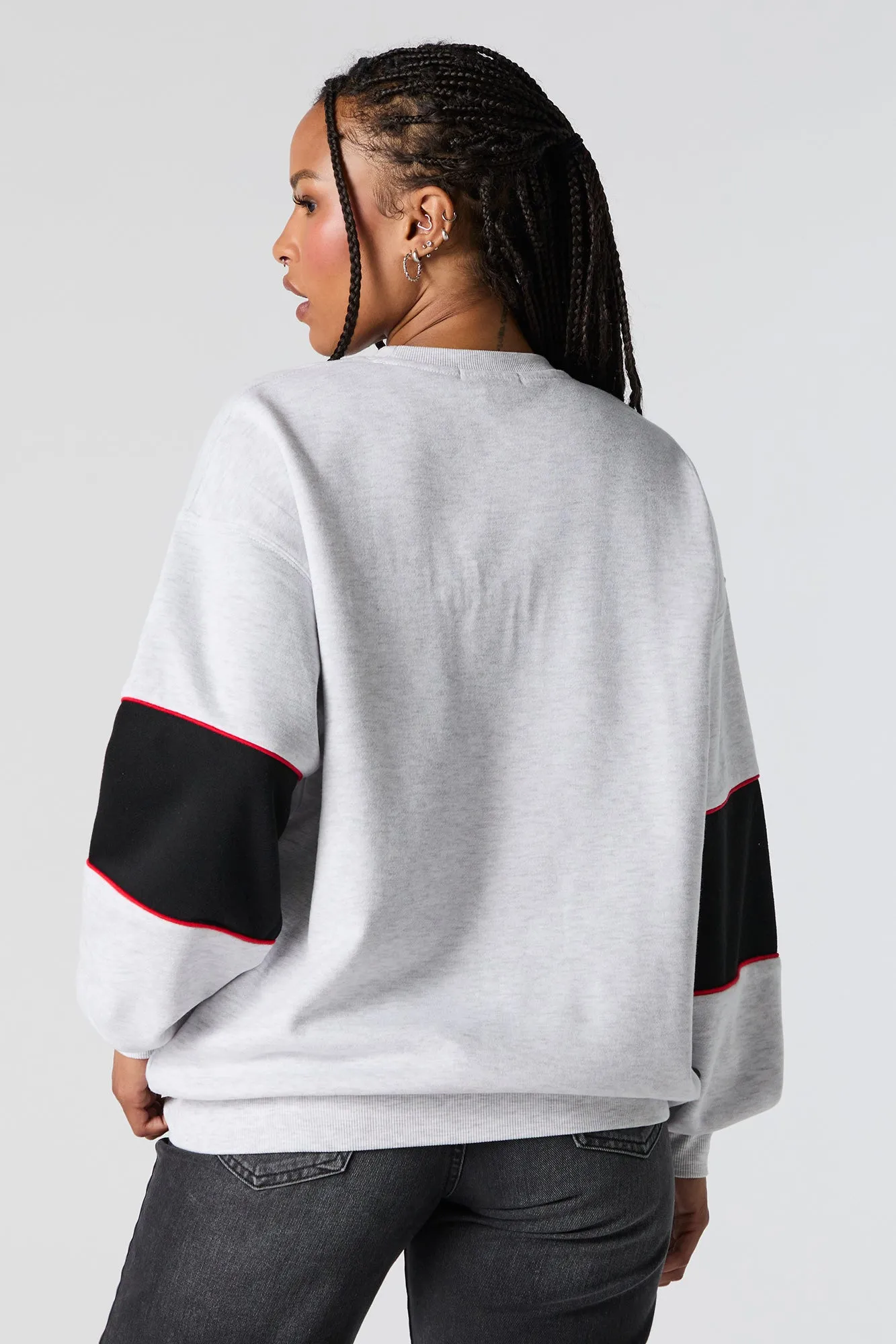 Chenille Embroidered Colourblock Sweatshirt