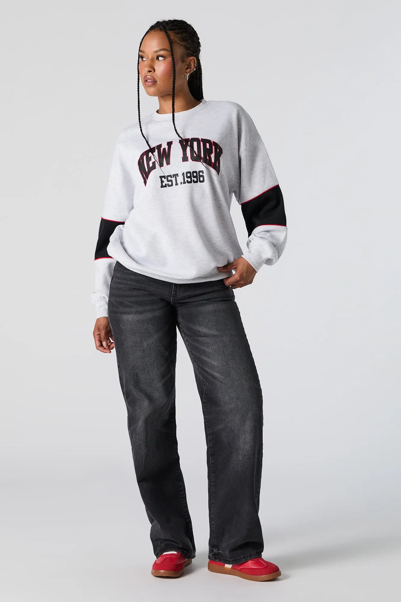 Chenille Embroidered Colourblock Sweatshirt