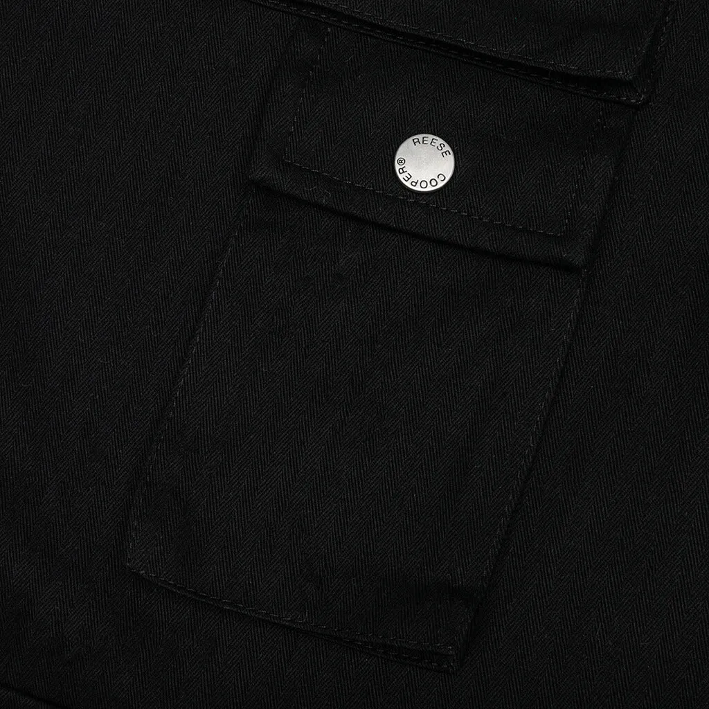 Cotton Herringbone Pullover Shirt - Black