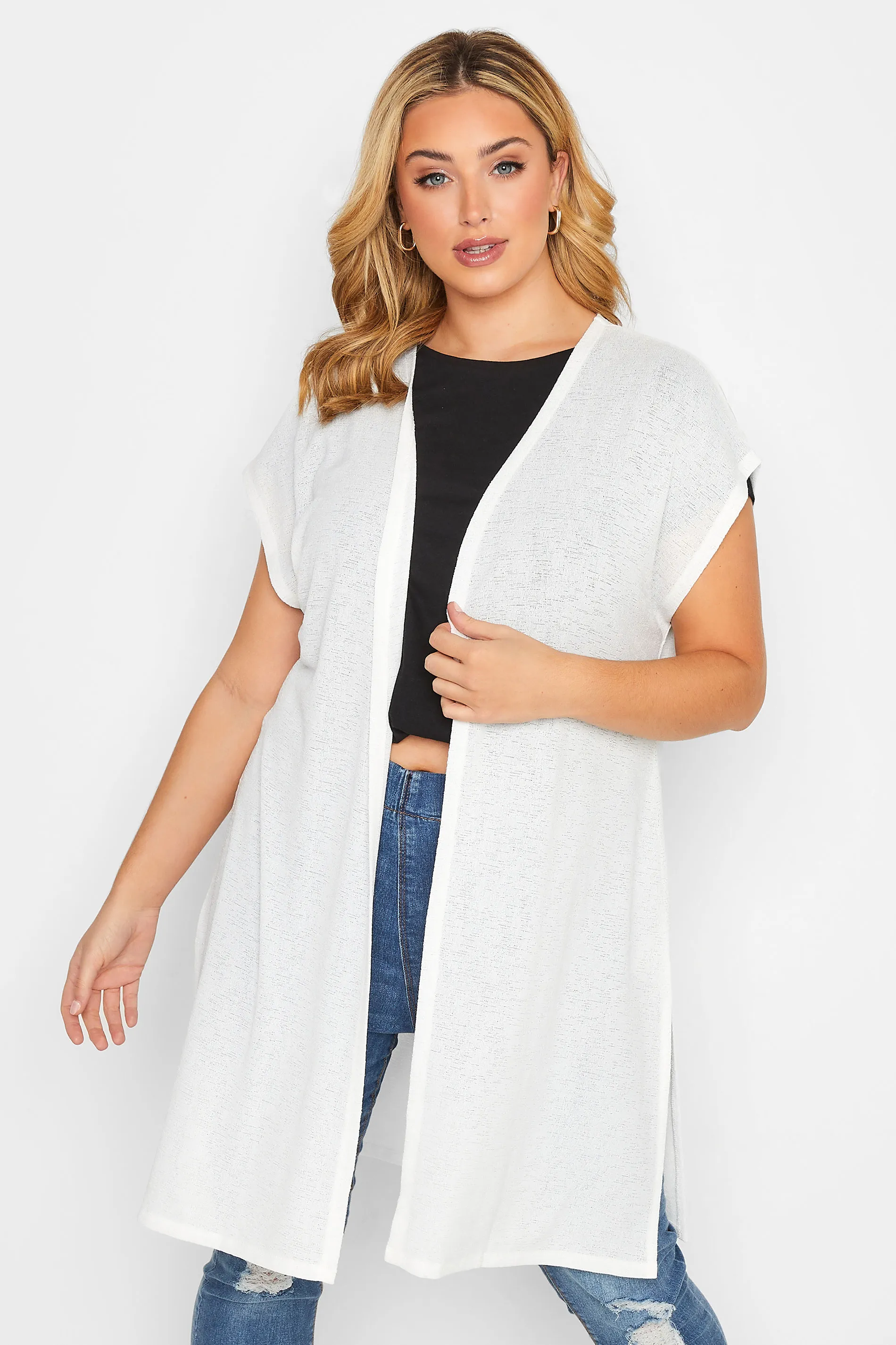 Curve White Short Sleeve Cardigan