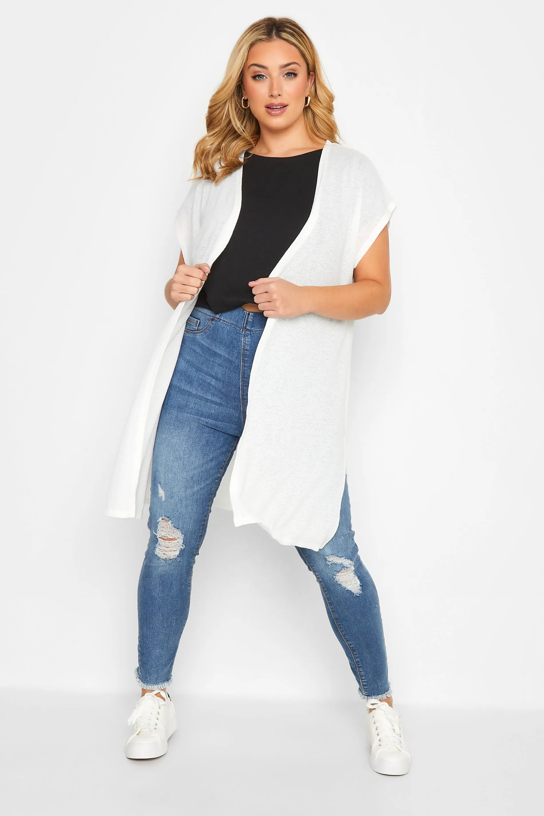 Curve White Short Sleeve Cardigan