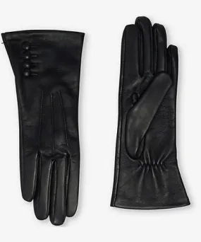 Dents Womens Black Natalie button-embellishment leather gloves