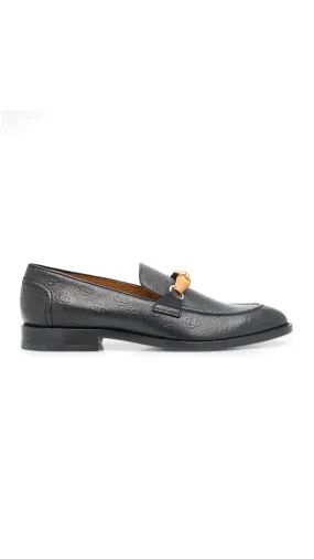 Embossed Leather Bamboo Loafers - Black