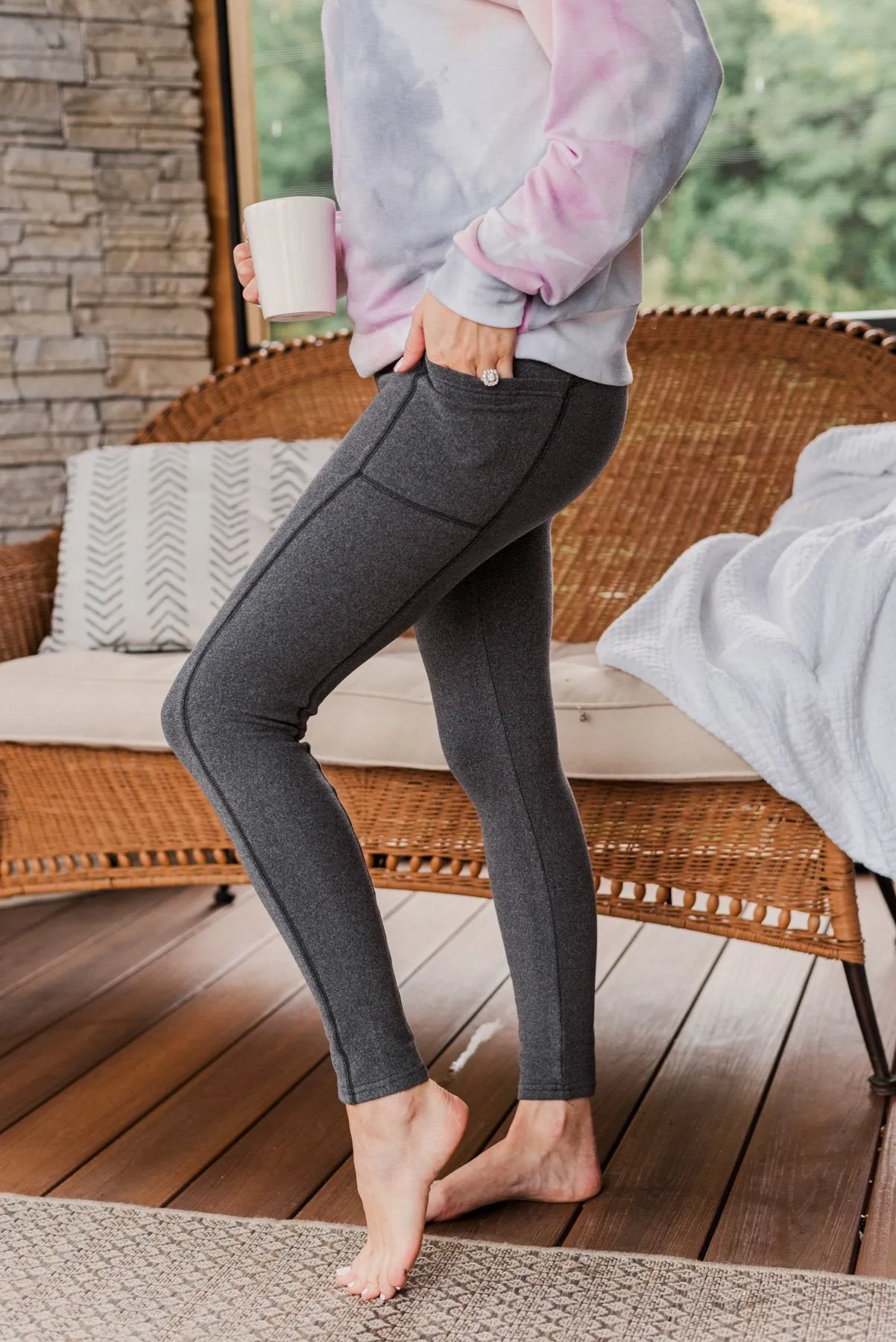 Every Step Of The Way Thick Fleece Leggings- Charcoal