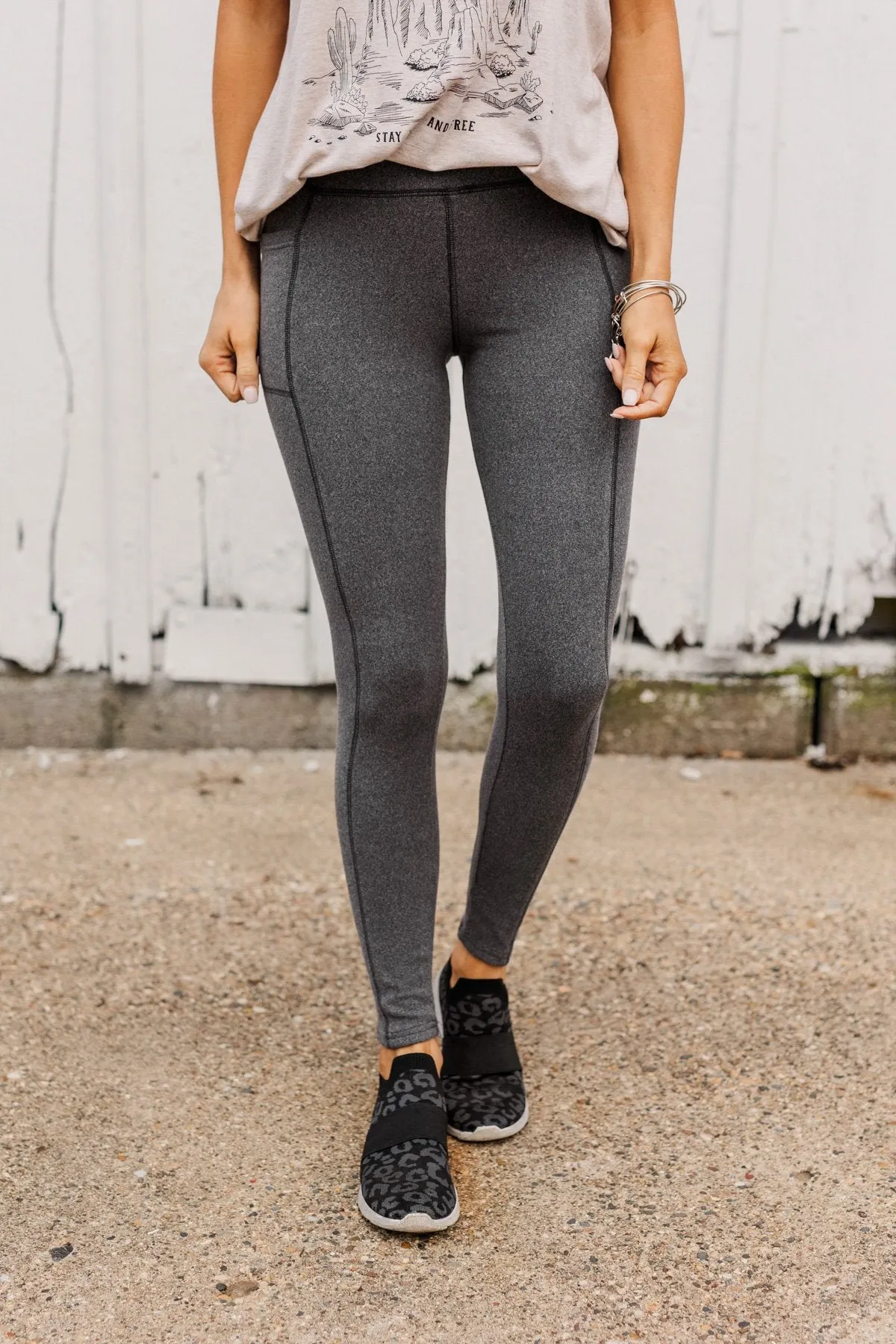 Every Step Of The Way Thick Fleece Leggings- Charcoal