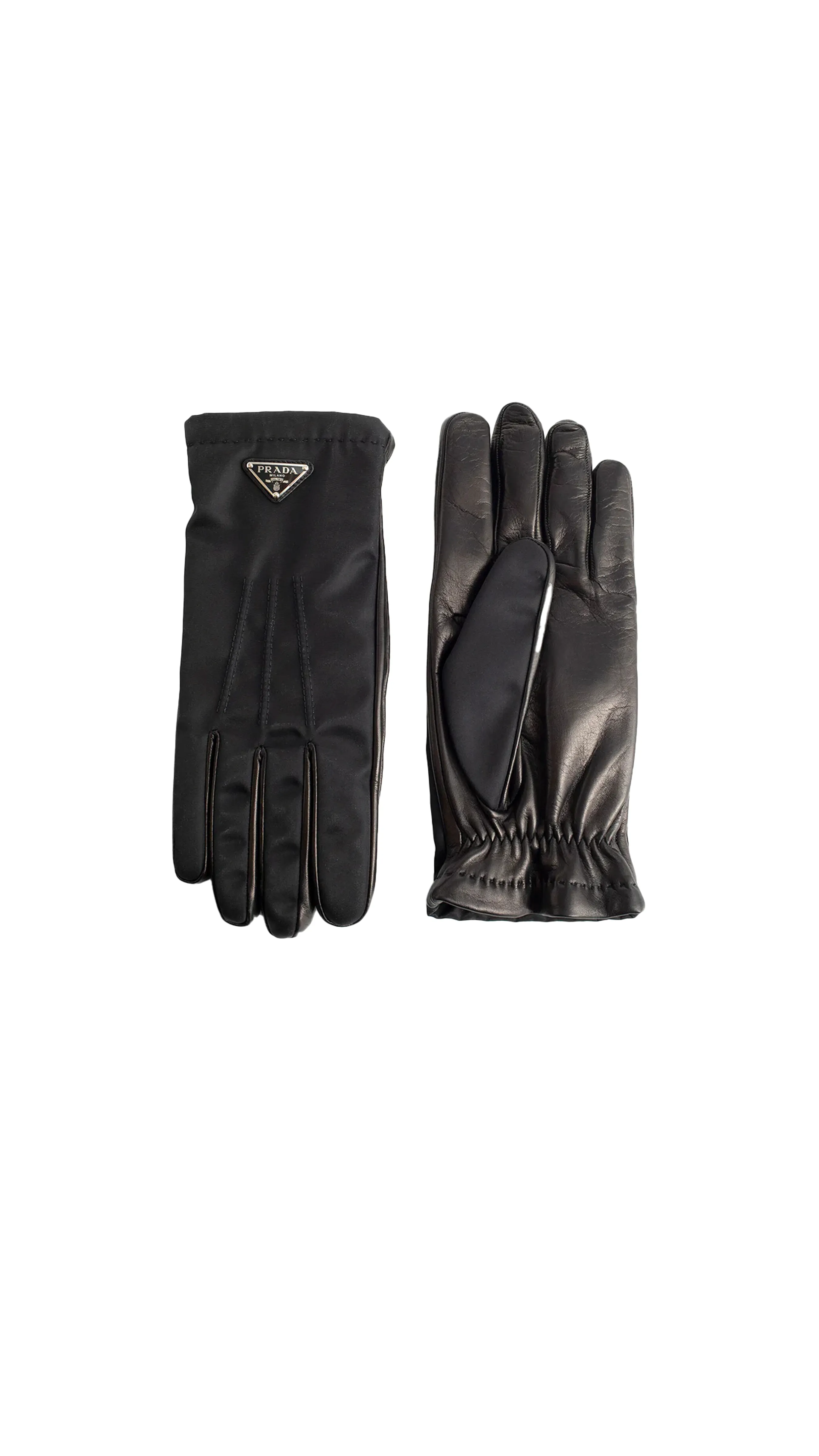 Fabric and Leather Gloves - Black