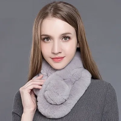 Fashion Handmade Winter Warm Real Rex Rabbit Fur Scarf for Women