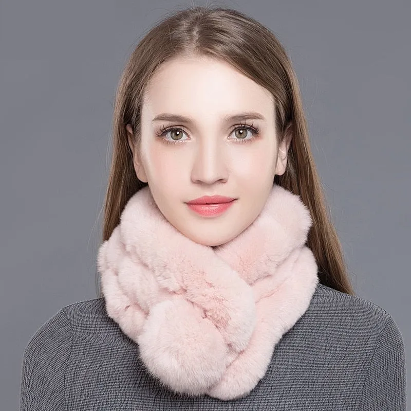 Fashion Handmade Winter Warm Real Rex Rabbit Fur Scarf for Women