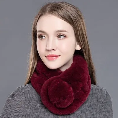 Fashion Handmade Winter Warm Real Rex Rabbit Fur Scarf for Women