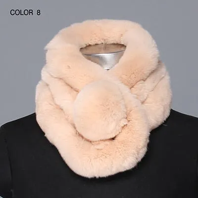 Fashion Handmade Winter Warm Real Rex Rabbit Fur Scarf for Women