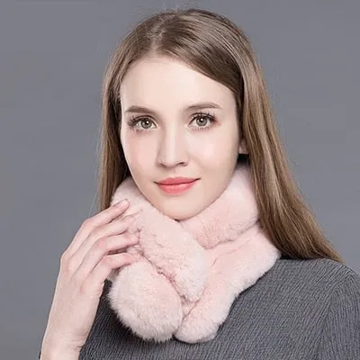 Fashion Handmade Winter Warm Real Rex Rabbit Fur Scarf for Women