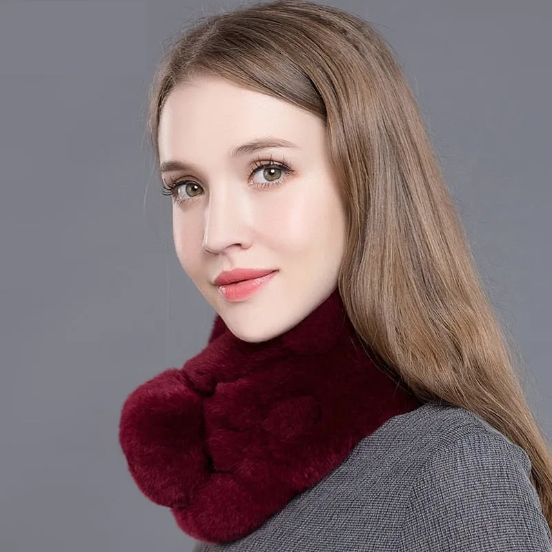 Fashion Handmade Winter Warm Real Rex Rabbit Fur Scarf for Women