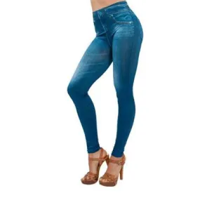 Faux Denim Jeans Leggings Long Pocket Casual Pencil Pants