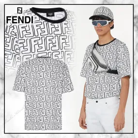 FENDI  |Pullovers Street Style U-Neck Cotton Short Sleeves Logo