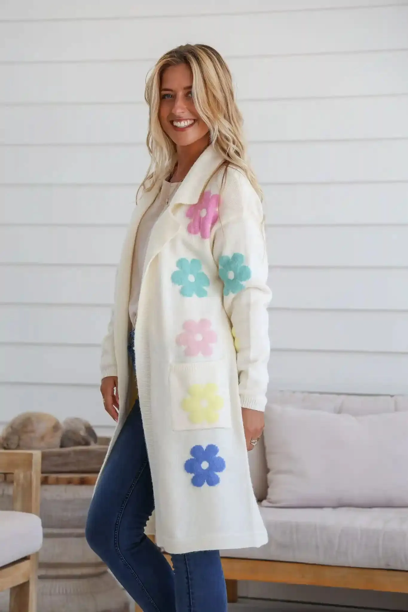 Flower Power Knit Cardigan - Cream