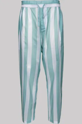 FLOWY-TROUSERS AQUA-White 100% COTTON Voile Broad-Stripes digital-print