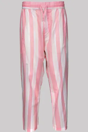 FLOWY-TROUSERS PINK-White 100% COTTON Voile Broad-Stripes digital-print