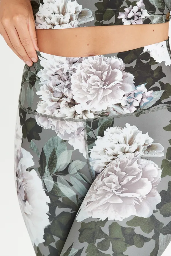 France Sage Green Floral High Waisted Activewear Leggings