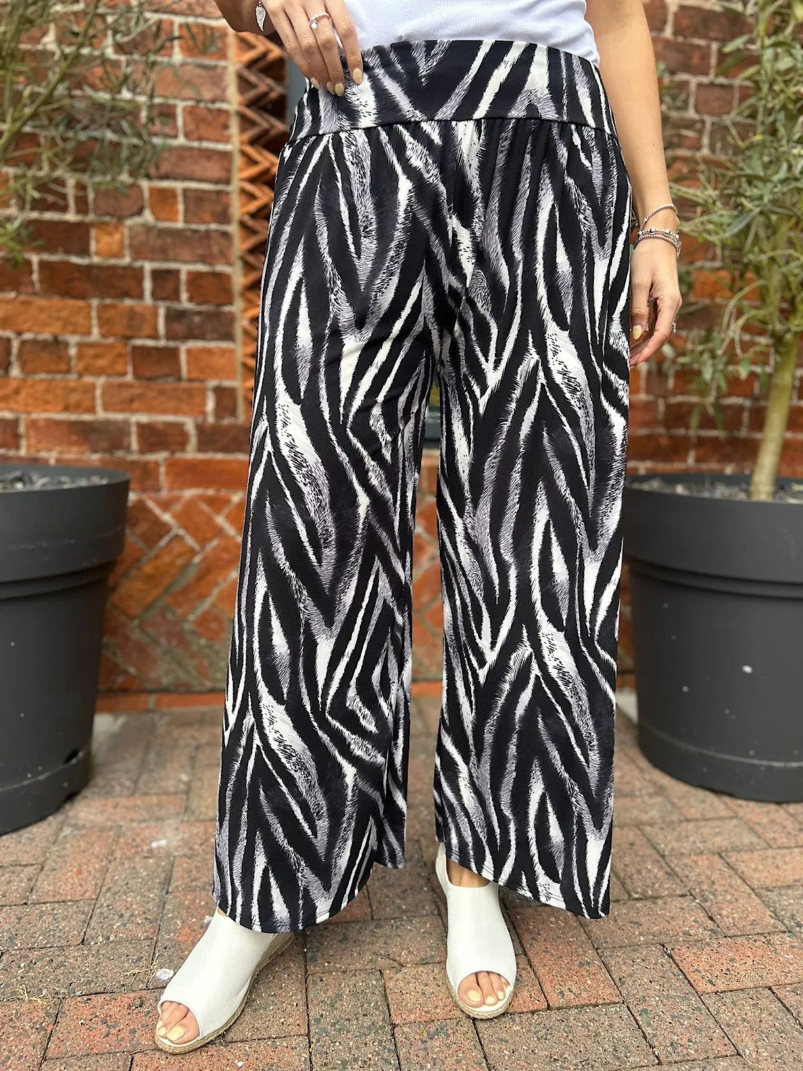 Grey Animal Print Wide Leg Trousers