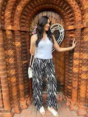 Grey Animal Print Wide Leg Trousers