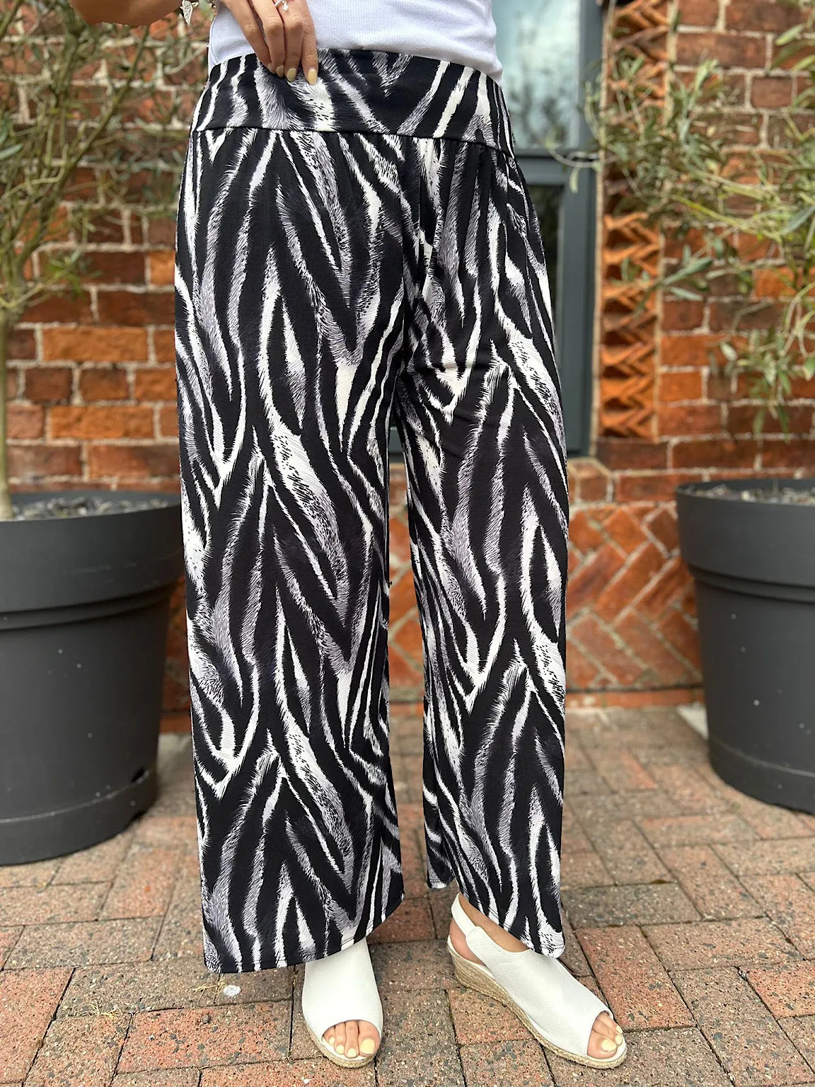 Grey Animal Print Wide Leg Trousers