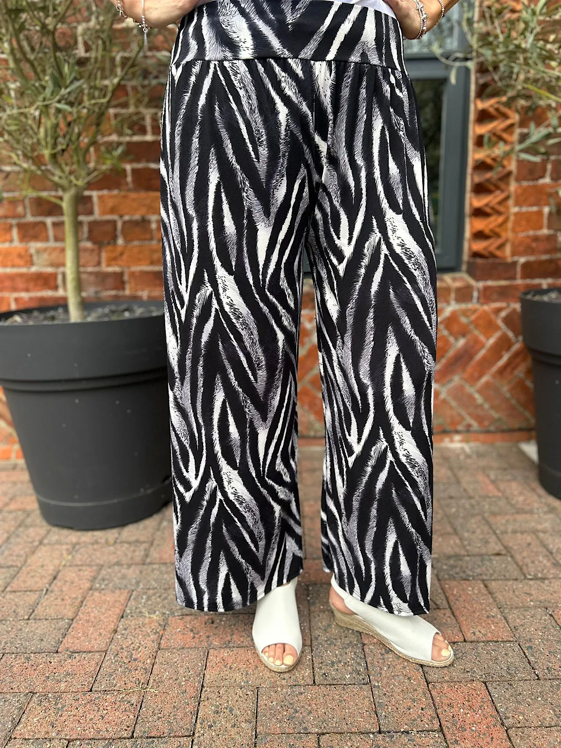 Grey Animal Print Wide Leg Trousers