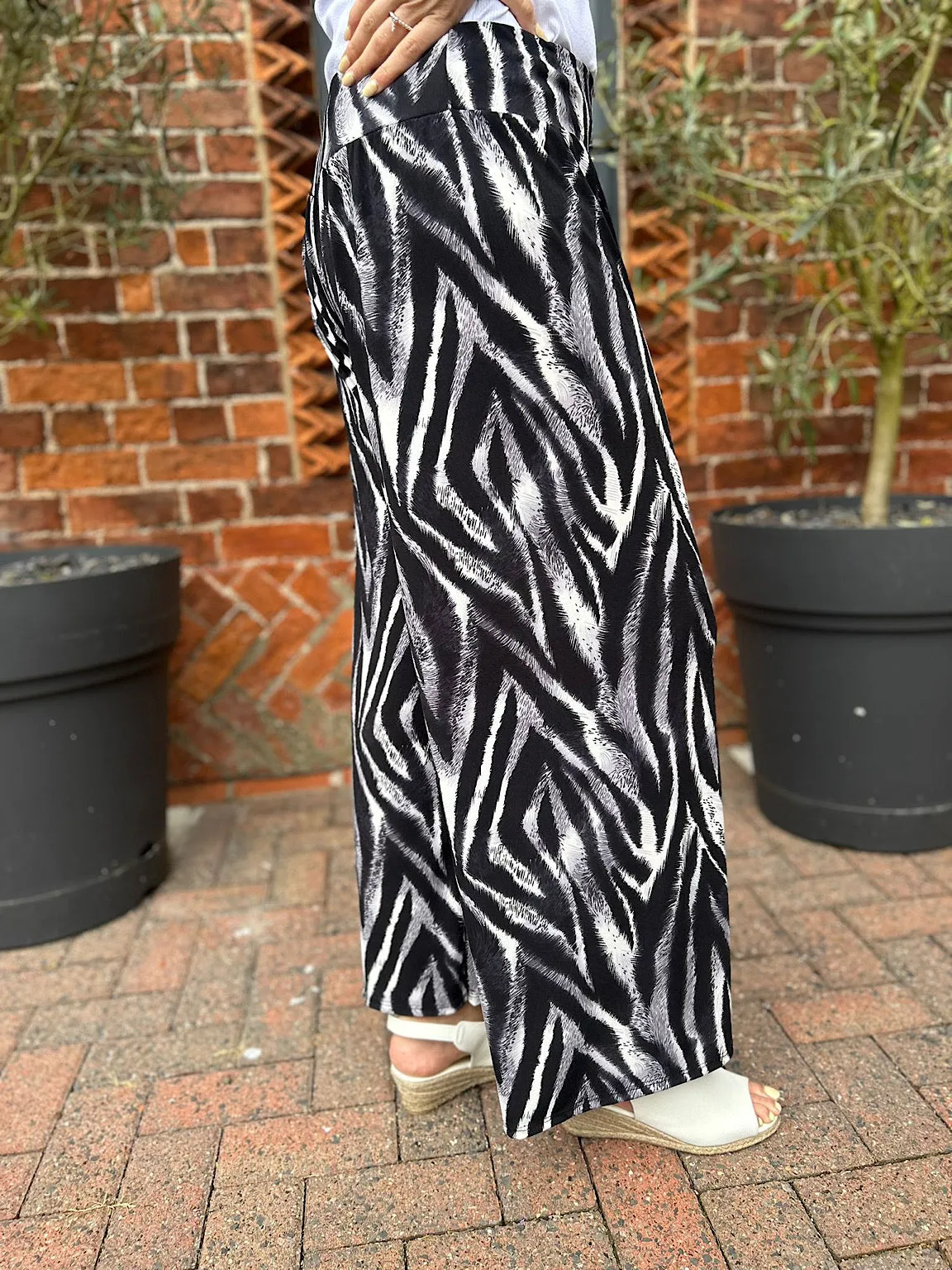 Grey Animal Print Wide Leg Trousers