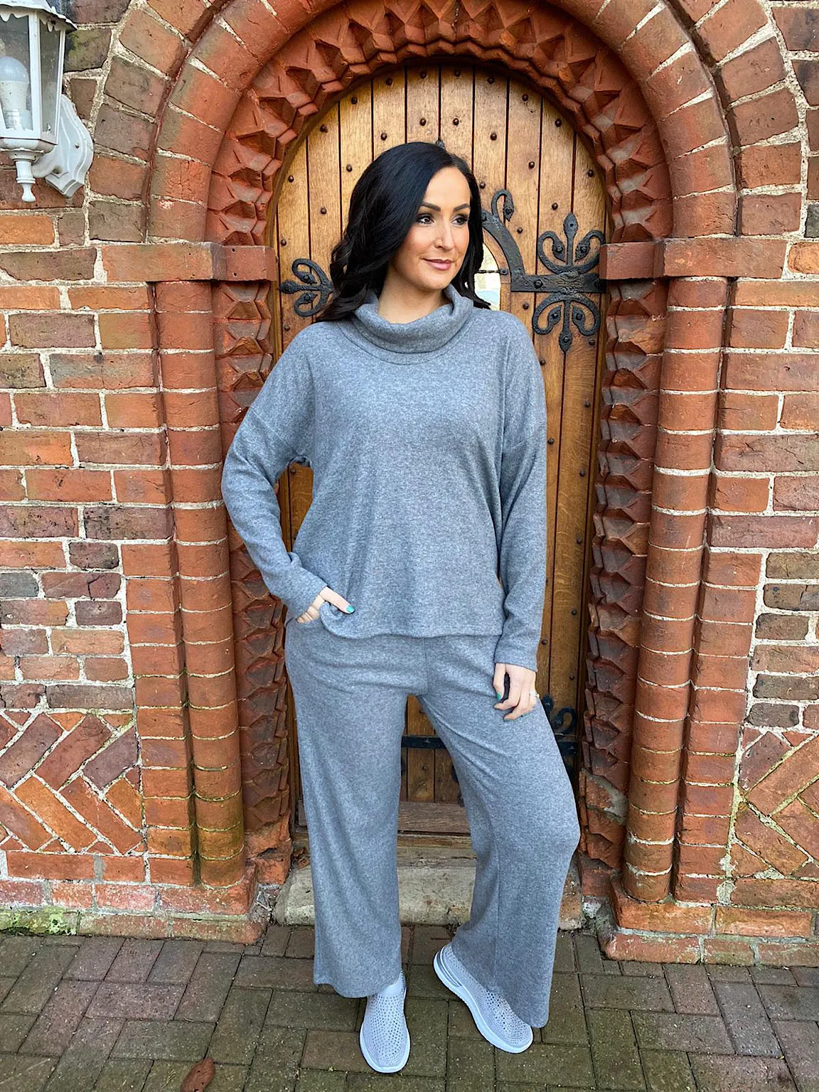 Grey Soft Cowl Neck Jumper Lucy